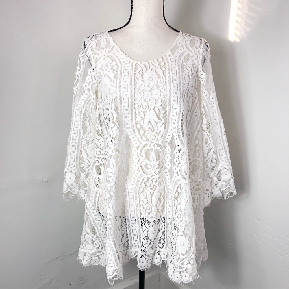 Free People White Lace Floral Swim Cover Up OS